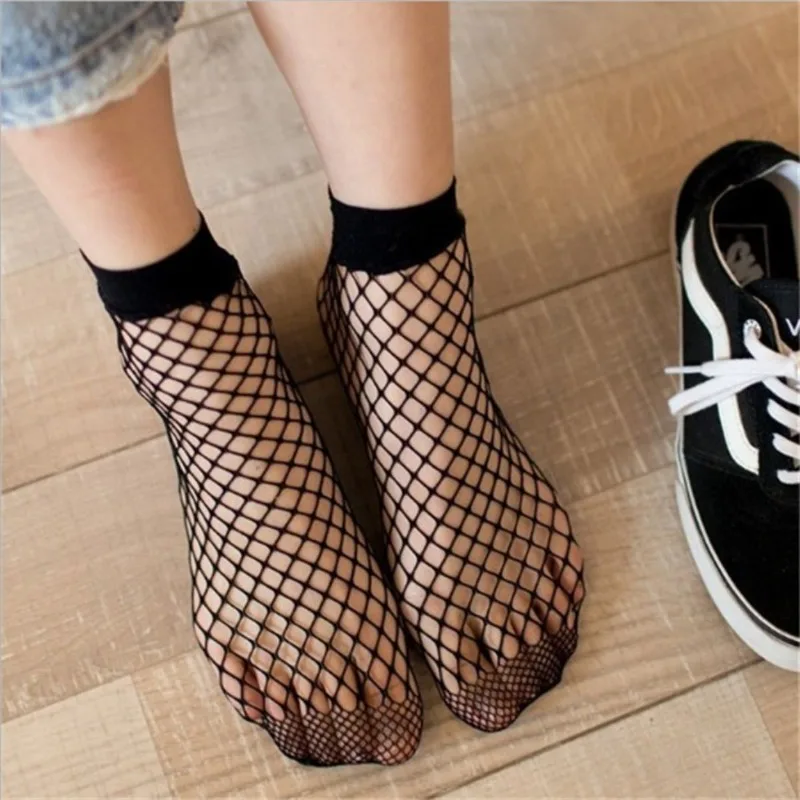 Sexy Fishnet Sheer Socks Women Gothic Lolita Black Mesh Hollow Out Short Sock JK Instagram Trending Versatile Lace Socks