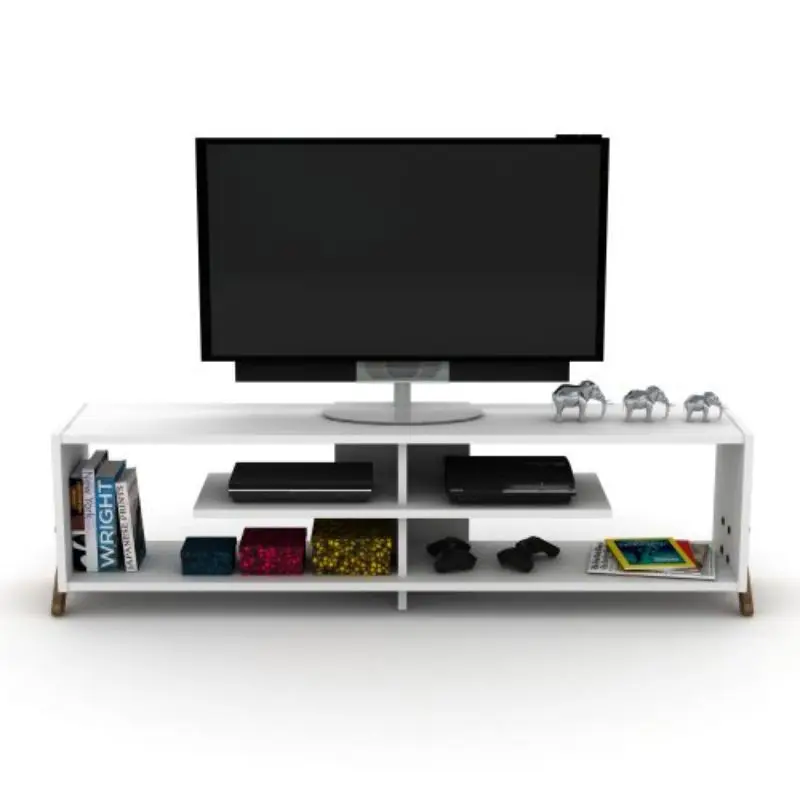 

Furniture Home Store Mid-century Modern TV stand 4 open storage Wood legs Entertainment Center 57 "low TV units