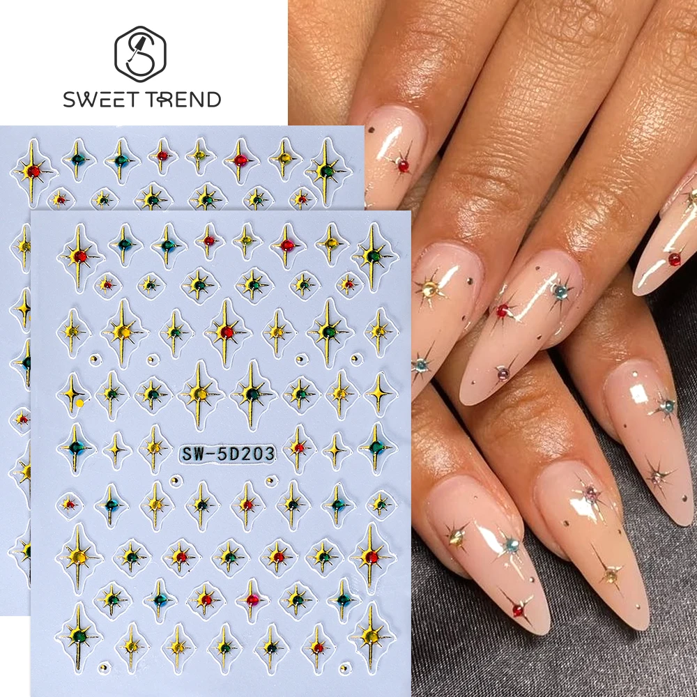 SWEET TREND-2pcs 5D Embossed Y2K Star Nail Stickers Self-Adh