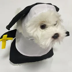 Pet Costume Set Three-dimensional Modeling Nun Style Contrast Color Dress Up Cosplay Halloween Dog Transform Clothes One Set