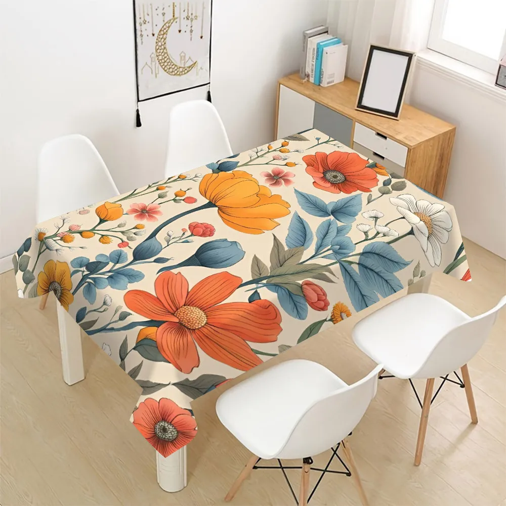 Cream Base Vibrant Wildflower Poppy Tablecloth Waterproof Table Cover for Spring Dining Party Farmhouse Home Decor Gift