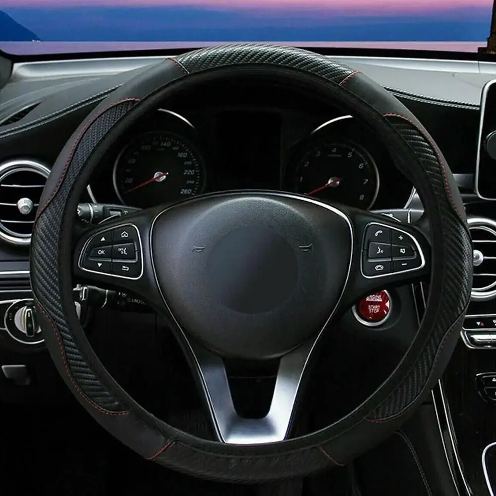 1 Uds. Funda Universal para volante de fibra de carbono de 15 pulgadas para diseño deportivo de coche agarre de cuero elástico antideslizante conducción segura