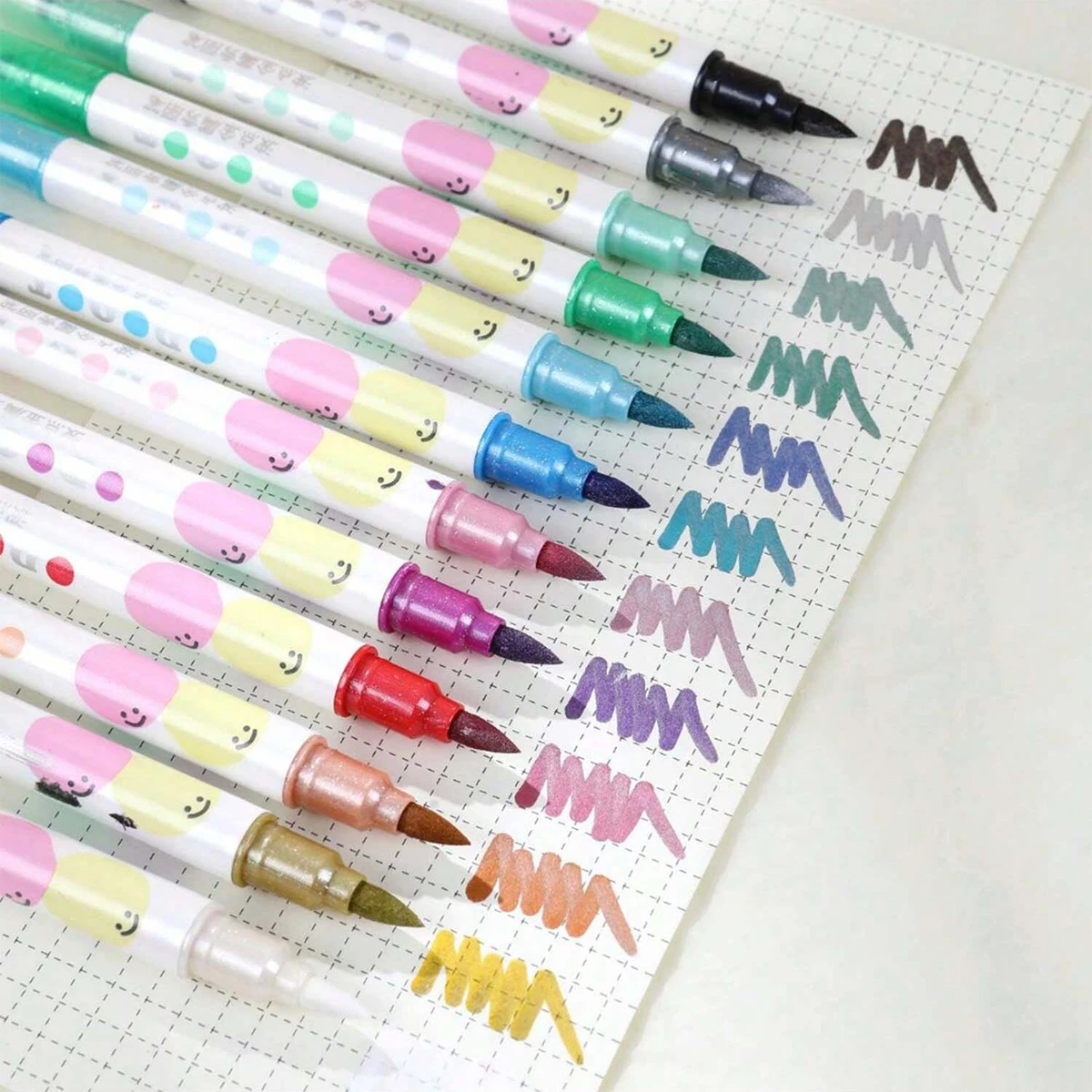 12Colors/box Kawaii Double Head Wave Dot metal beauty pen Marker For Scrapbook Painted Stationery School Supplies