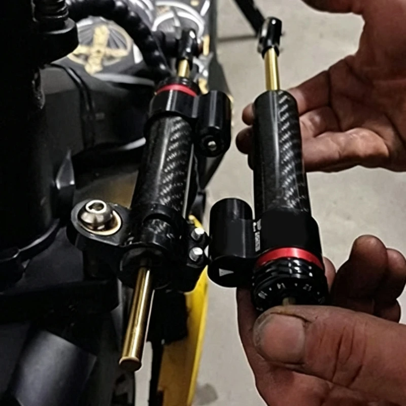 Inverted Motorcycle Steering Damper Stabilizer, 252 mm Front End Support Part with Bracket Design and Carbon-Look Sleeve X37F