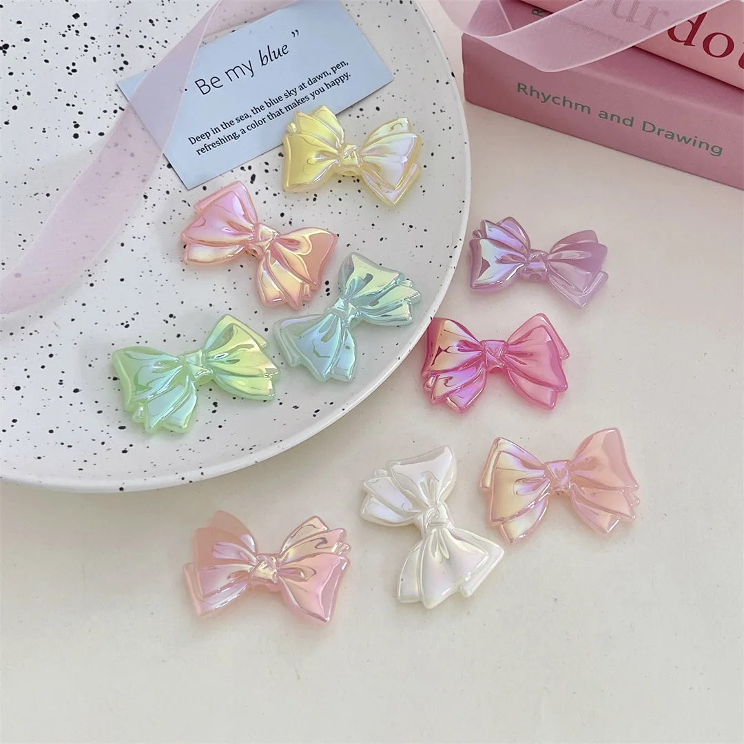 10pcs/pack UV plated jelly double layer bow beading DIY handmade beads loose pen mobile phone chain jewelry accessories