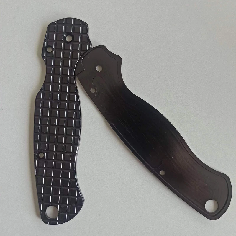 Imagem -04 - Padrão Quadriculado Alumínio Liga Material Handle Escalas Brilhantes para Spyderco C81 para Facas Dobráveis Preto Par