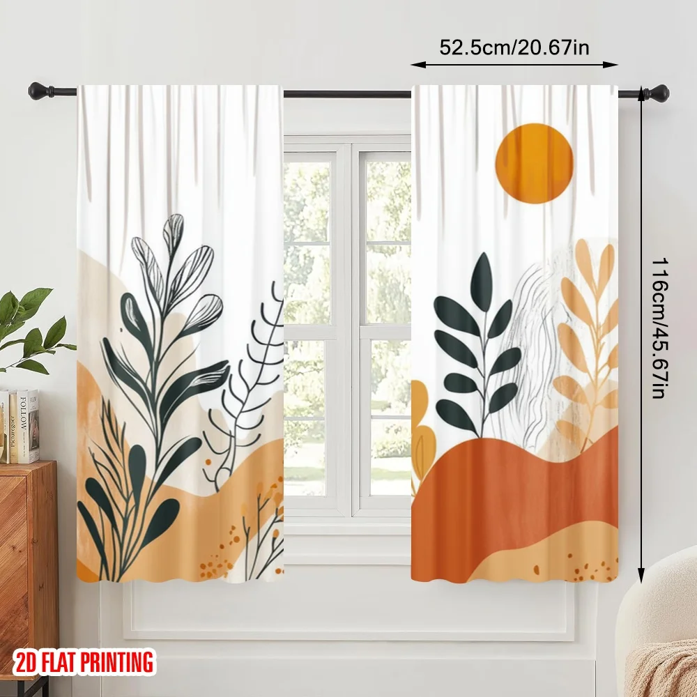 2pcs,2D plane printing Minimalist Curtains Autumn Grove Sketch Versatile Durable Polyester (without rod) Decorations Inside
