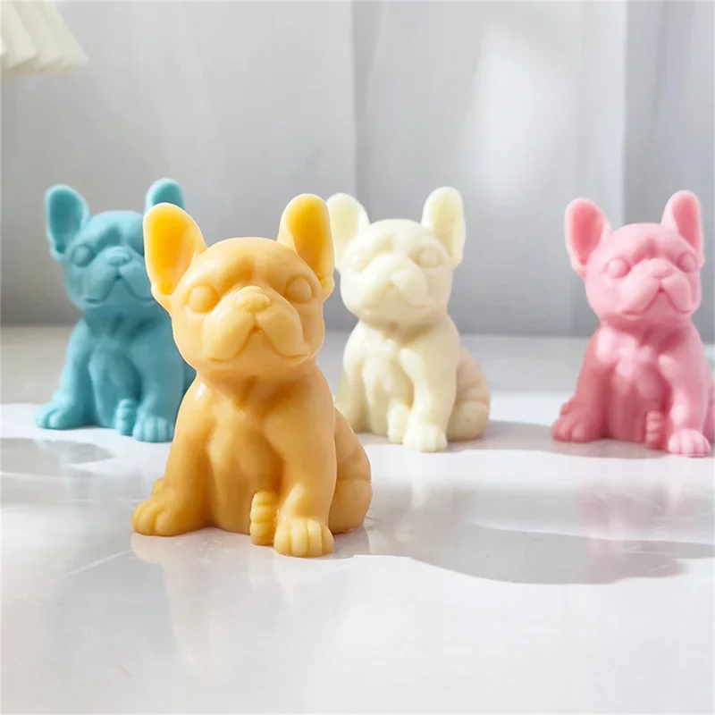 

3D French bulldog candle silicone mold animal soy wax candle making resin soap cake molds puppy lover Christmas home decor gift