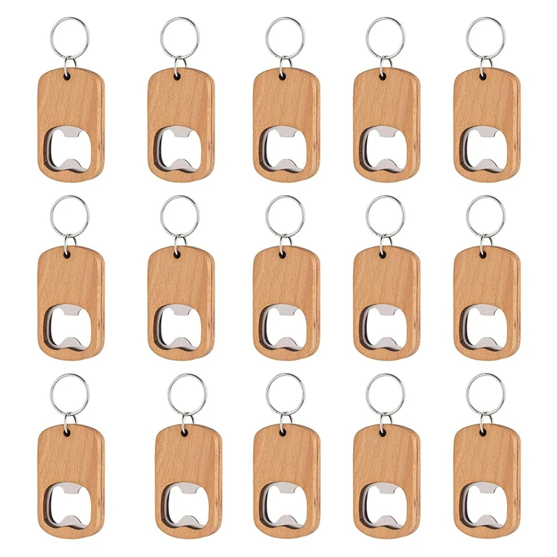 15 Pack Bottle Opener Blank Wooden Keychain Blanks For Laser Engraving Wood Bottle Openers Bulk Key Chains Engraved Key