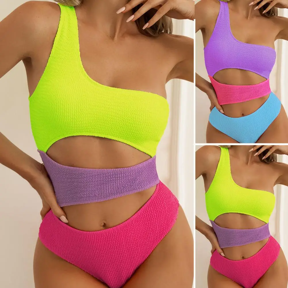 Lady Swimsuit Bodycon Holes Breathable Bright Colors Summer Bathing Suit   Women Swimwear  Water Sports Clothes