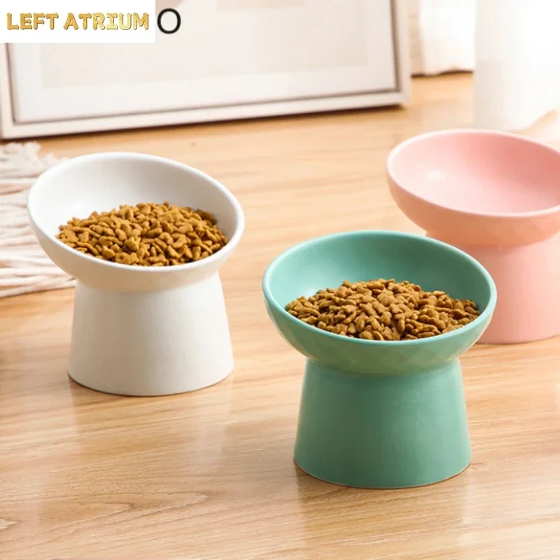 Creative Pet Bowls, Ceramic Oblique Mouth High footed Cats Food Tableware Protection Cat and Dog Bowl, Pet Supplies, 1Pc