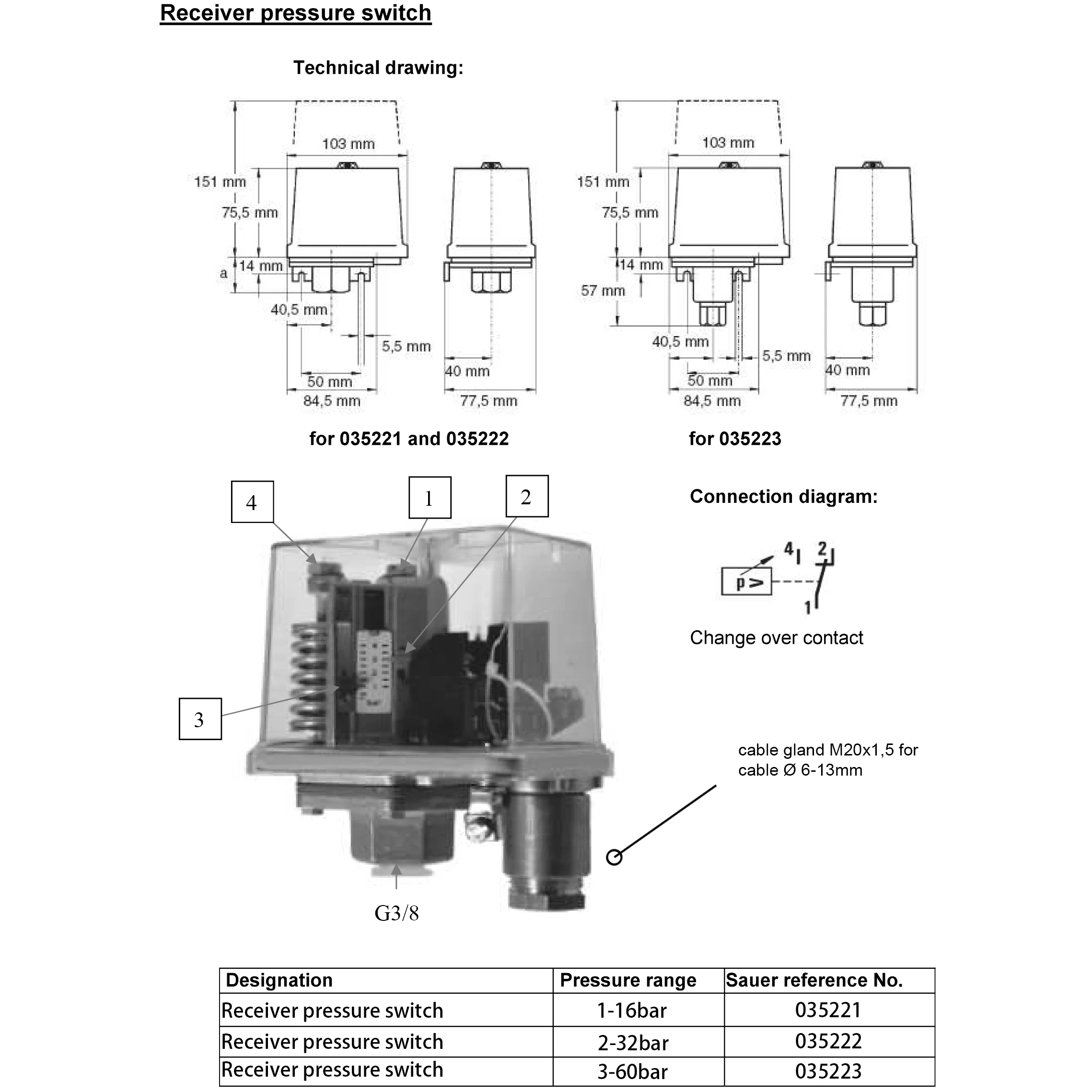 035221 035222 035223 Pressure switch Pressure controller