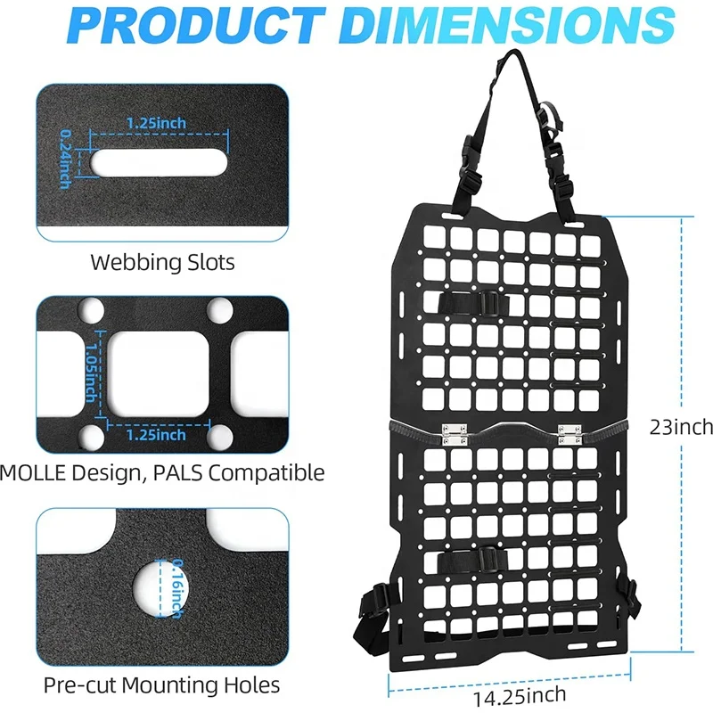 Adjustable Car Back Seat Storage Organizer Aluminum Rigid Molle Panel for Jeep Wrangler JK JKU JL JT YJ TJ Unlimited LJ