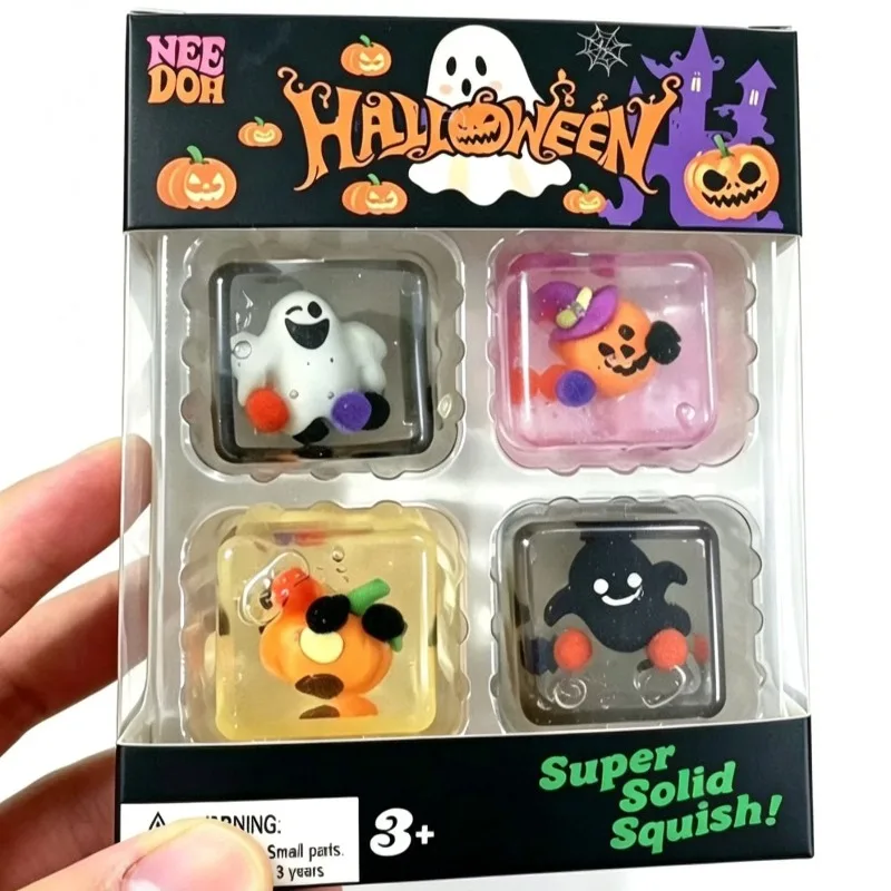 Halloween-Weihnachts-Needoh Squishy Fidget-Spielzeug, 4er-Pack Maltzucker Langsam Aufsteigendes Quetschspielzeug, Stressabbau-Geschenk für Kinder und Erwachsene