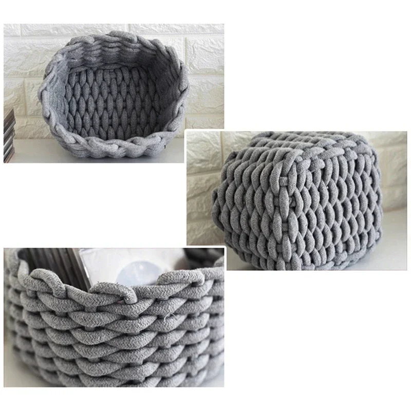 2 Size Nordic Cotton Line Hand-woven Storage Basket Coarse Rope Desktop Organizer Box Baby Toy Snack Key Cloth Cosmetic Sundries