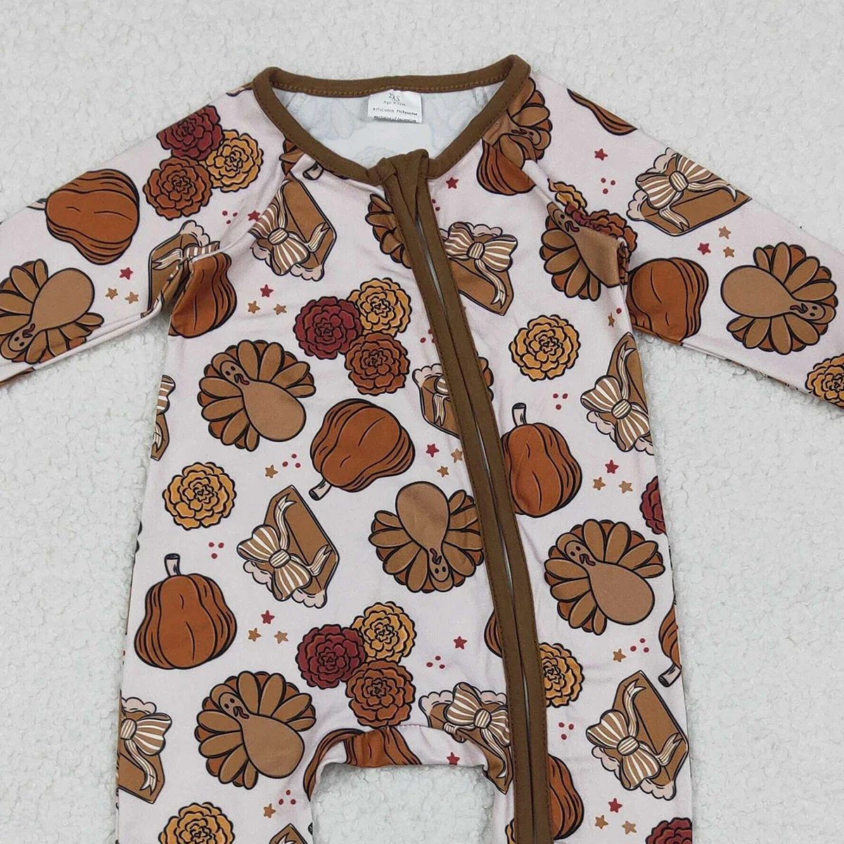 الجملة الأطفال طفل رضيع طويلة الأكمام طفل الوليد ارتداءها فطيرة تركيا القرع سستة فوتي السروال القصير الشكر بذلة