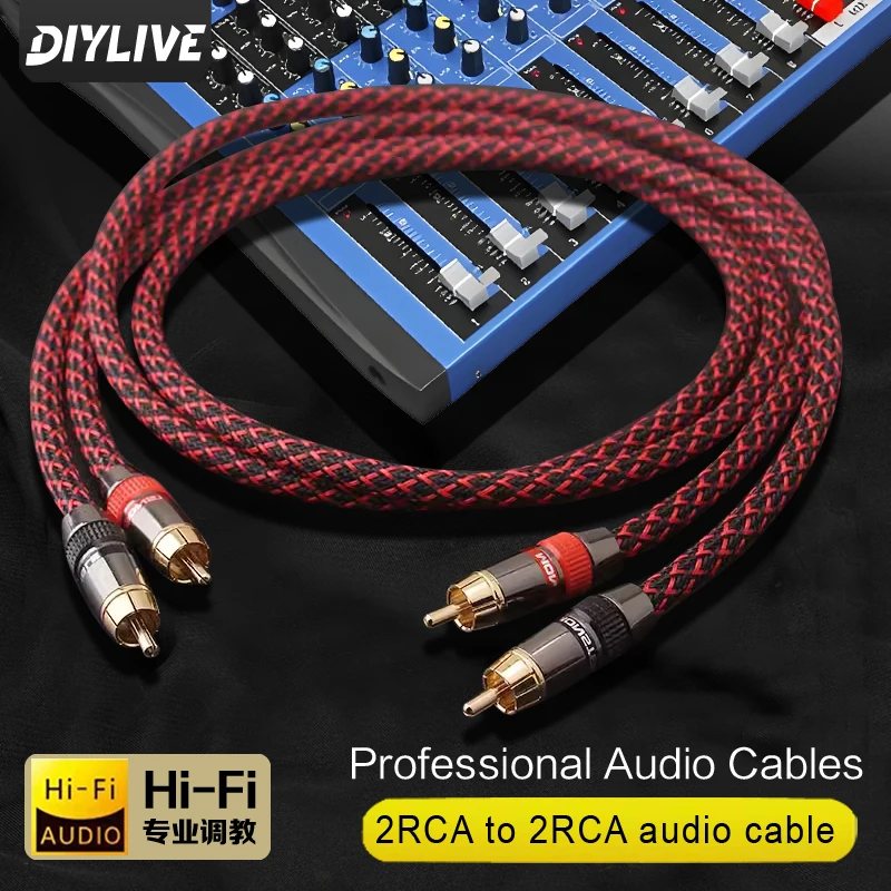 HIFl DIYLIVE 6N OFC macho a macho 2RCA a 2RCA Cable de Audio con conector chapado en oro enchufe para amplificador de CD