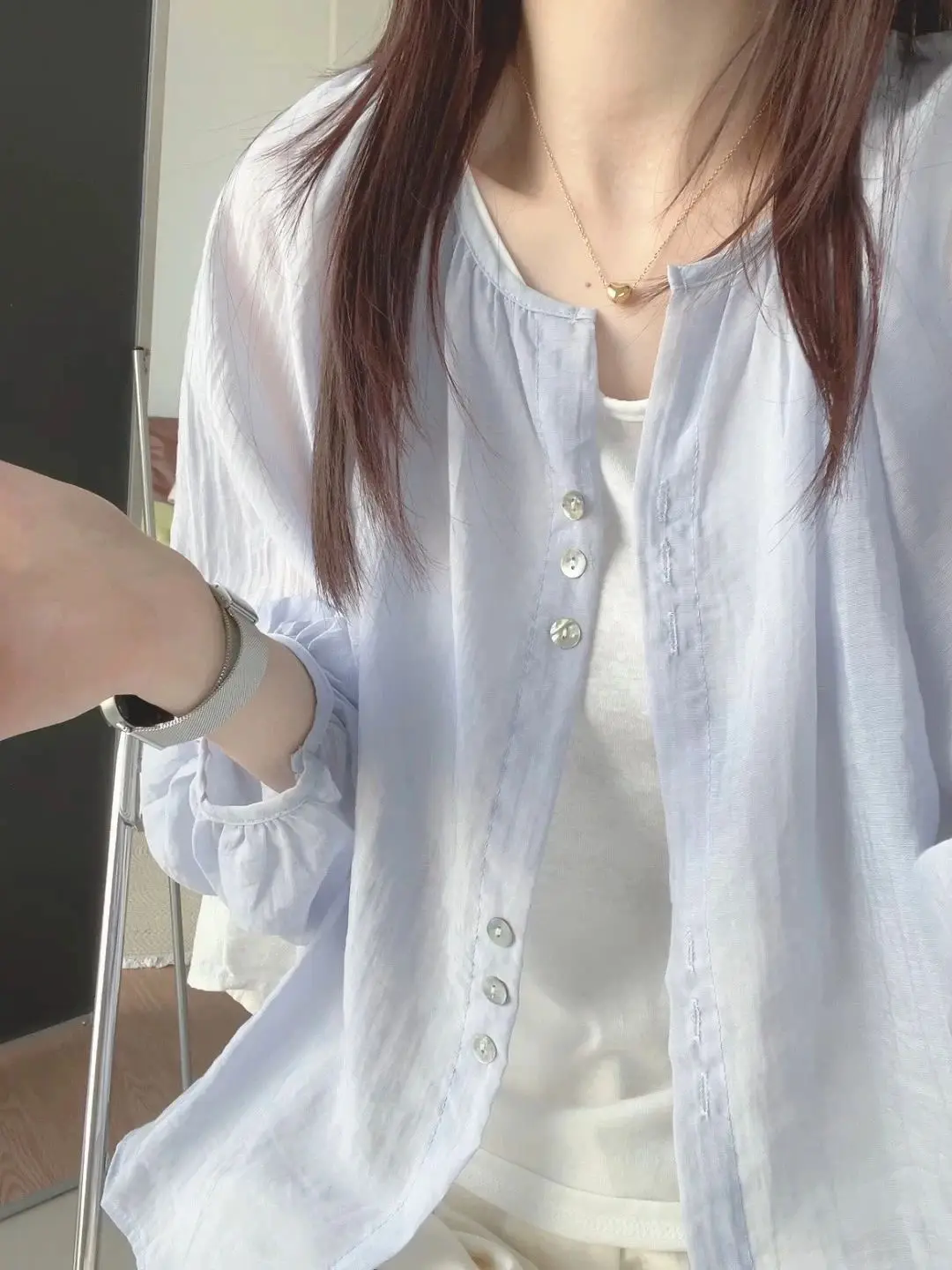

plus Size Linen Sun Protection Shirt Jacket Women's Thin Summer Loose Long Sleeve Cardigan Short Top High Waist Long Pants