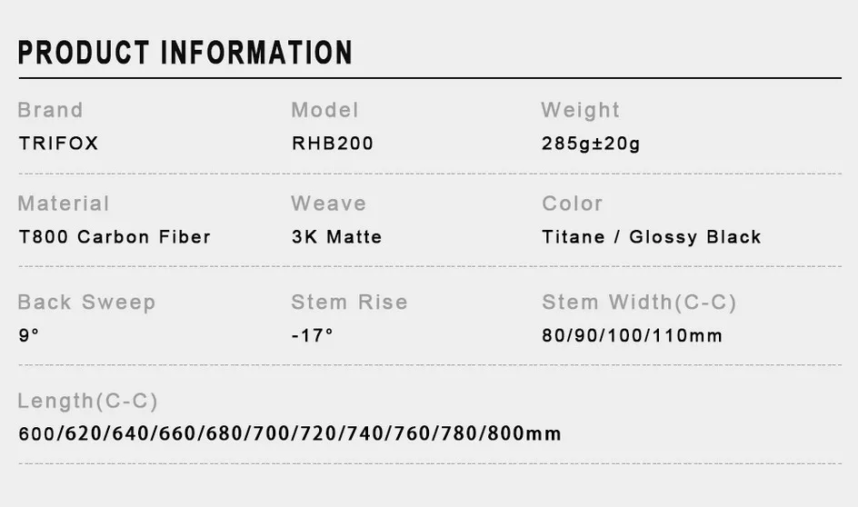 TRIFOX MTB Fahrradlenker Riser Angle-17 ° Grad einförmiger 3K-Matt-Lenkervorbau mit integriertem Lenker, Länge 80/90/100/110, 600–800 mm – Detail 6