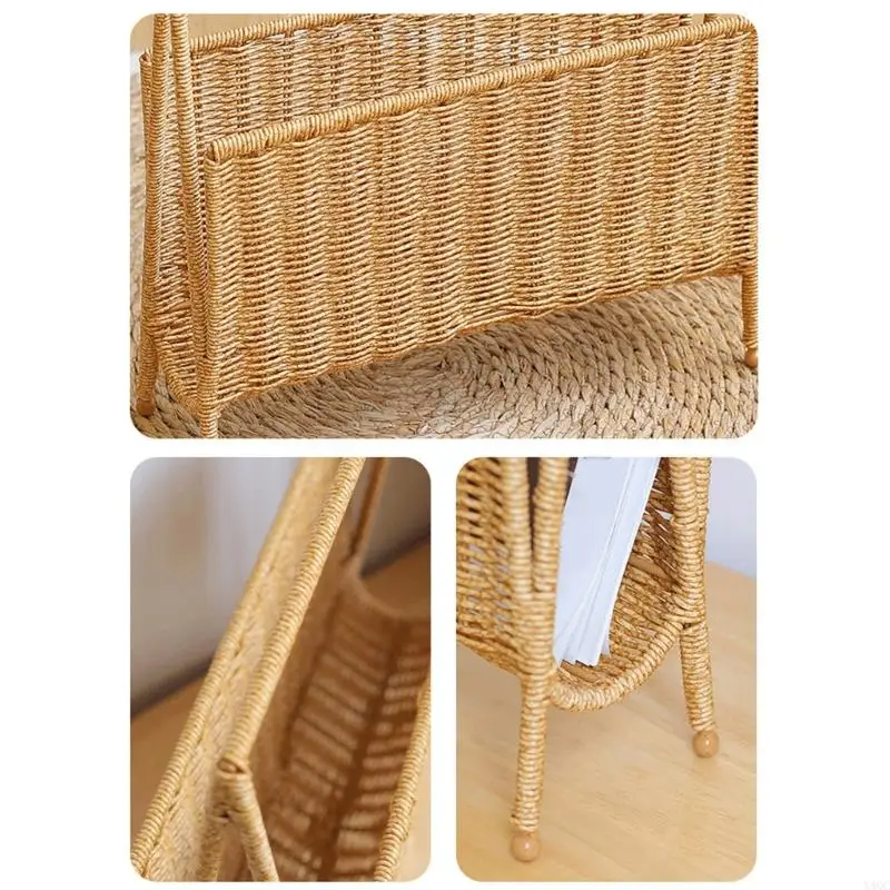 Practical Light Brown Magazine Organizers Sturdy Artificial Rattan Storage Stand Y4QC