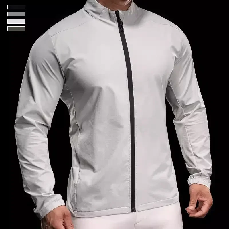 2024 Spring Autumn Running Training Sports Jacket Men Zipper Stand Collar Top Stretch Slim Long Sleeve Shirt Gym Fitness Jacket