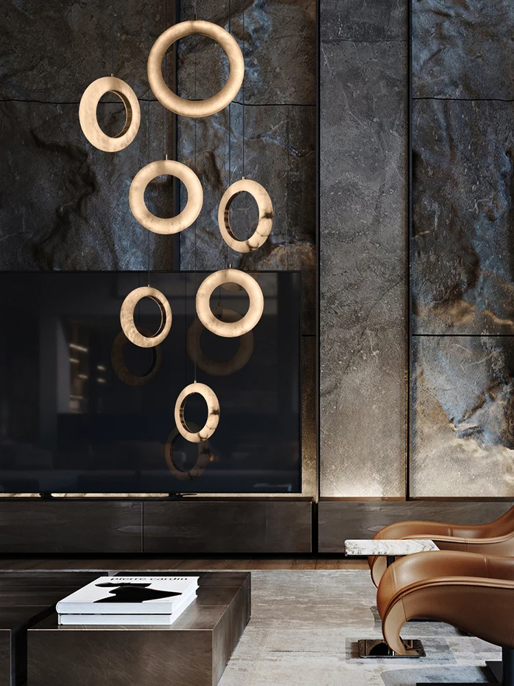 دائرة الرخام عكس الضوء LED كروم الذهب ثريا تركب بالسقف الإضاءة بريق تعليق الإنارة امبين لطريق دخول الممر