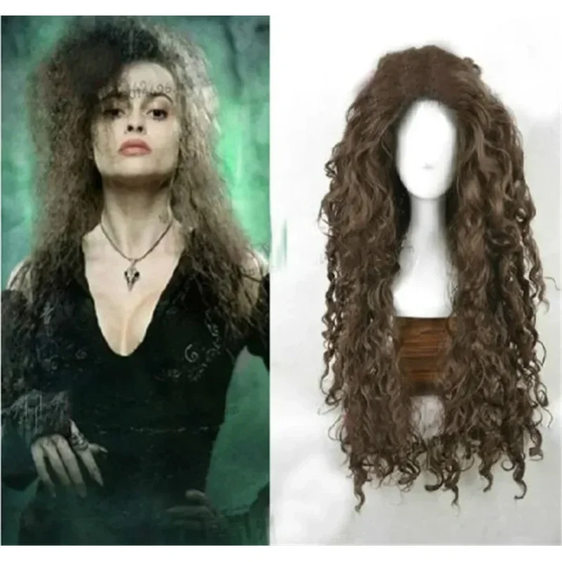 sisi 2233 personaje de película Lestrange Disfraz largo marrón mezclado ondulado Bellatrix peluca resistente al calor disfraz de Cosplay