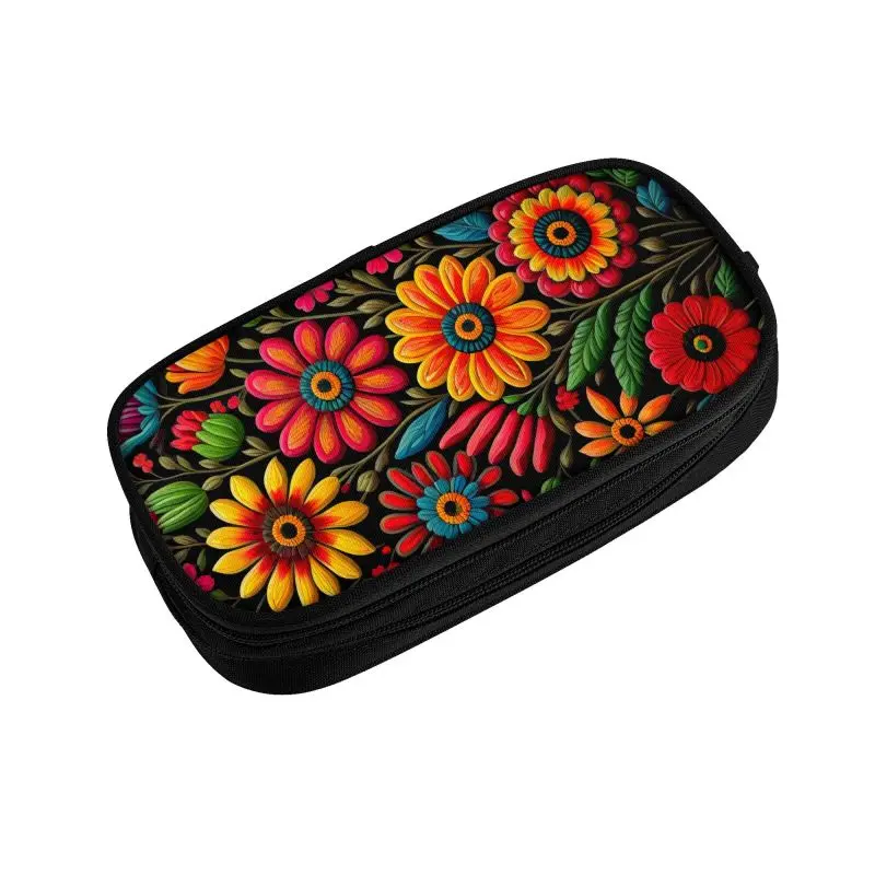 Custom Colourful Floral Mexican Flowers Kawaii Pencil Cases Girl Boy Large Capacity Pencil Box School Accessories