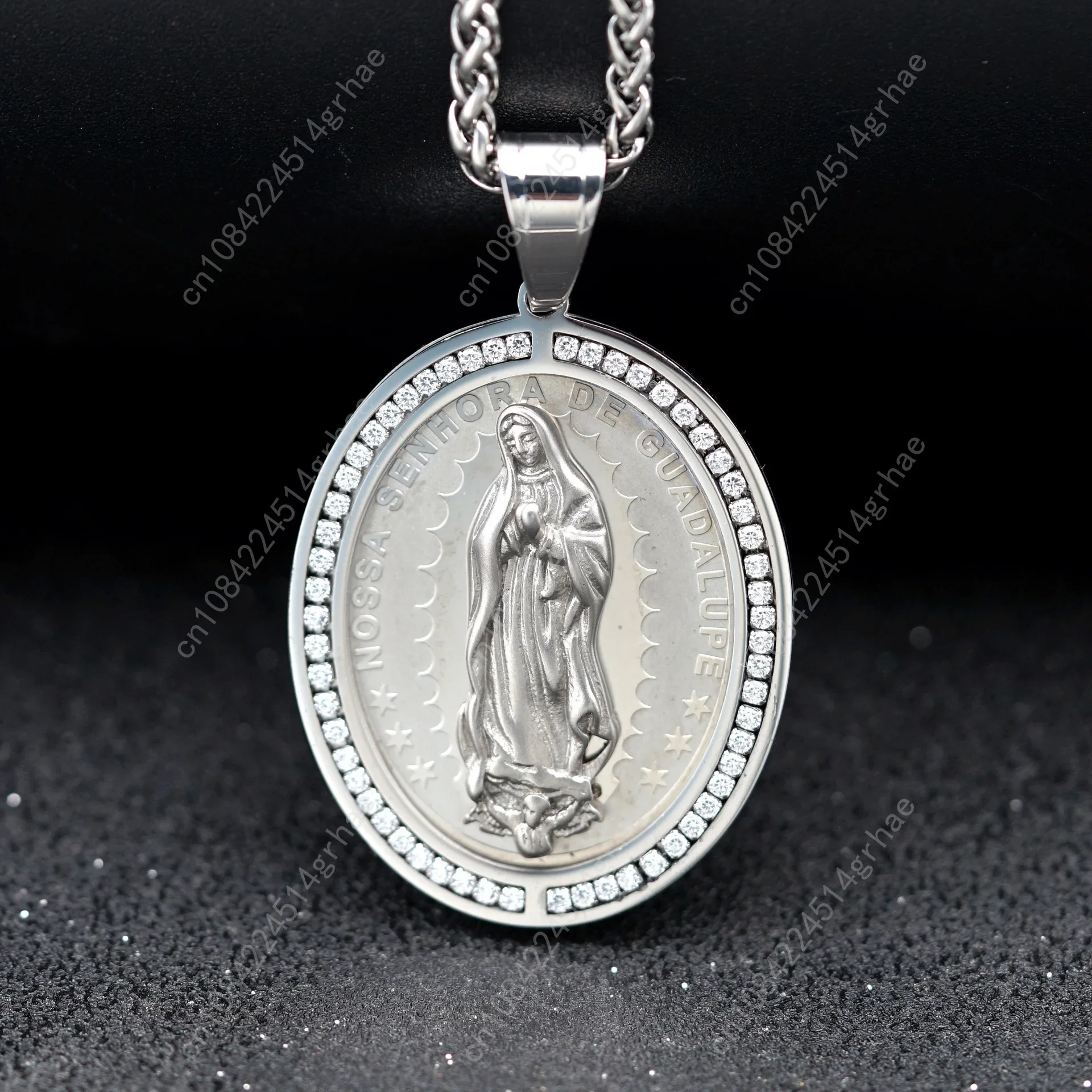 Wisiorek ze stali nierdzewnej 316L z cyrkonią, katolicki wisiorek z Matką Boską, naszyjnik dla kobiet i mężczyzn, religijny amulet, biżuteria na prezent.