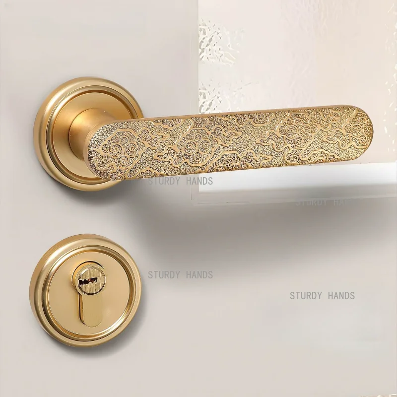1 set of zinc alloy new Chinese style gold room silent door lock indoor bedroom bathroom wooden door handle lock