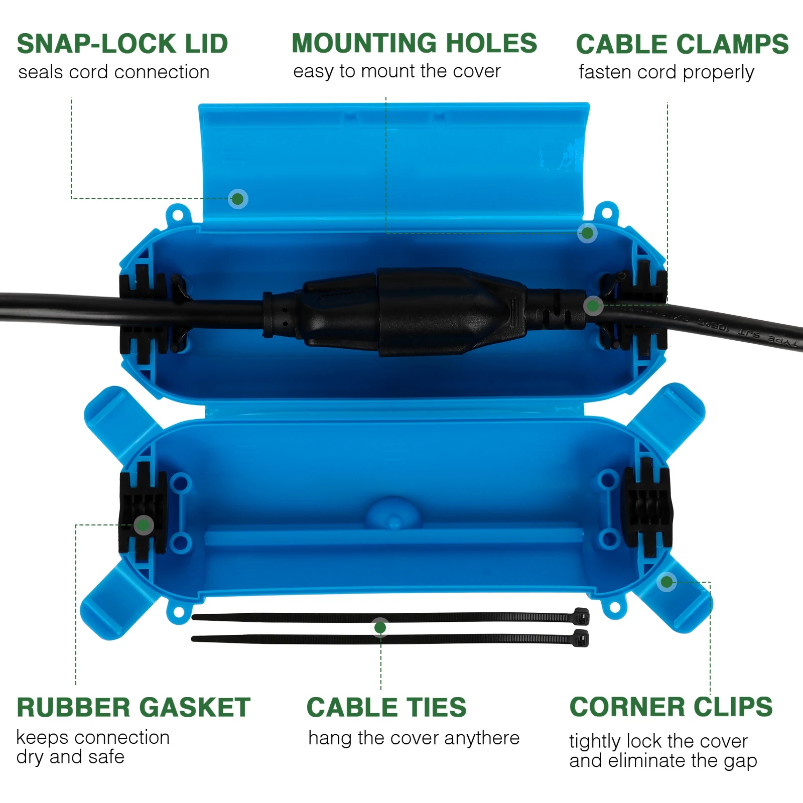 Confezione da 3 cavi di prolunga Scatola di alimentazione Copertura impermeabile per presa esterna antipioggia resistente alle intemperie per luci a corda/spina di alimentazione/decorazione natalizia