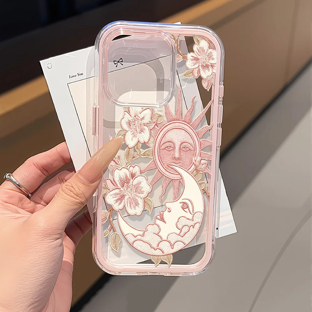 Cute Sun Moon Pattern Phone Case For iPhone 17 Pro 18 Pro Max 16 15 14 13 12 11 17 Air Cases TPU Silicone Shockproof Soft Cover