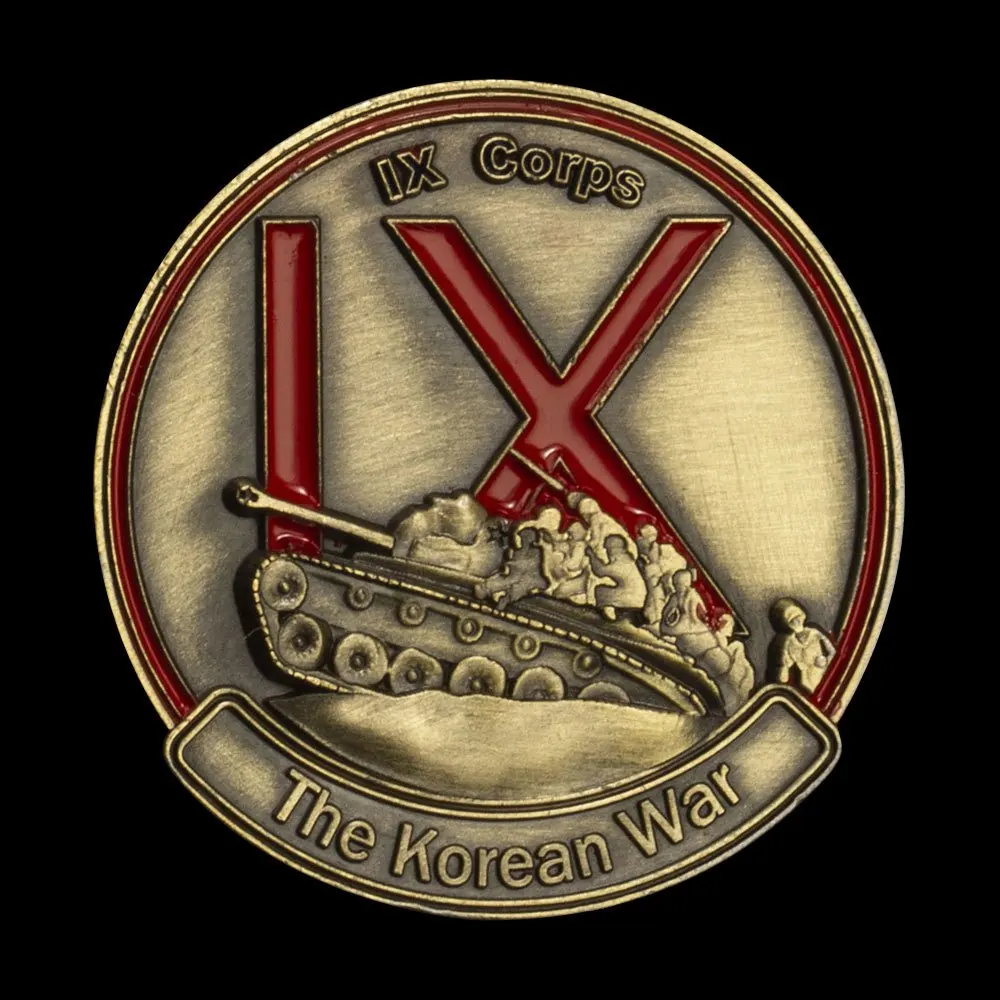 38TH تذكارية موازية الجيش الأمريكي IX فيلق النحاس مطلي عملة ، الحرب الكورية ، 1950-1953 ، الحرب المحرمة عملة تذكارية ، عملة التحدي