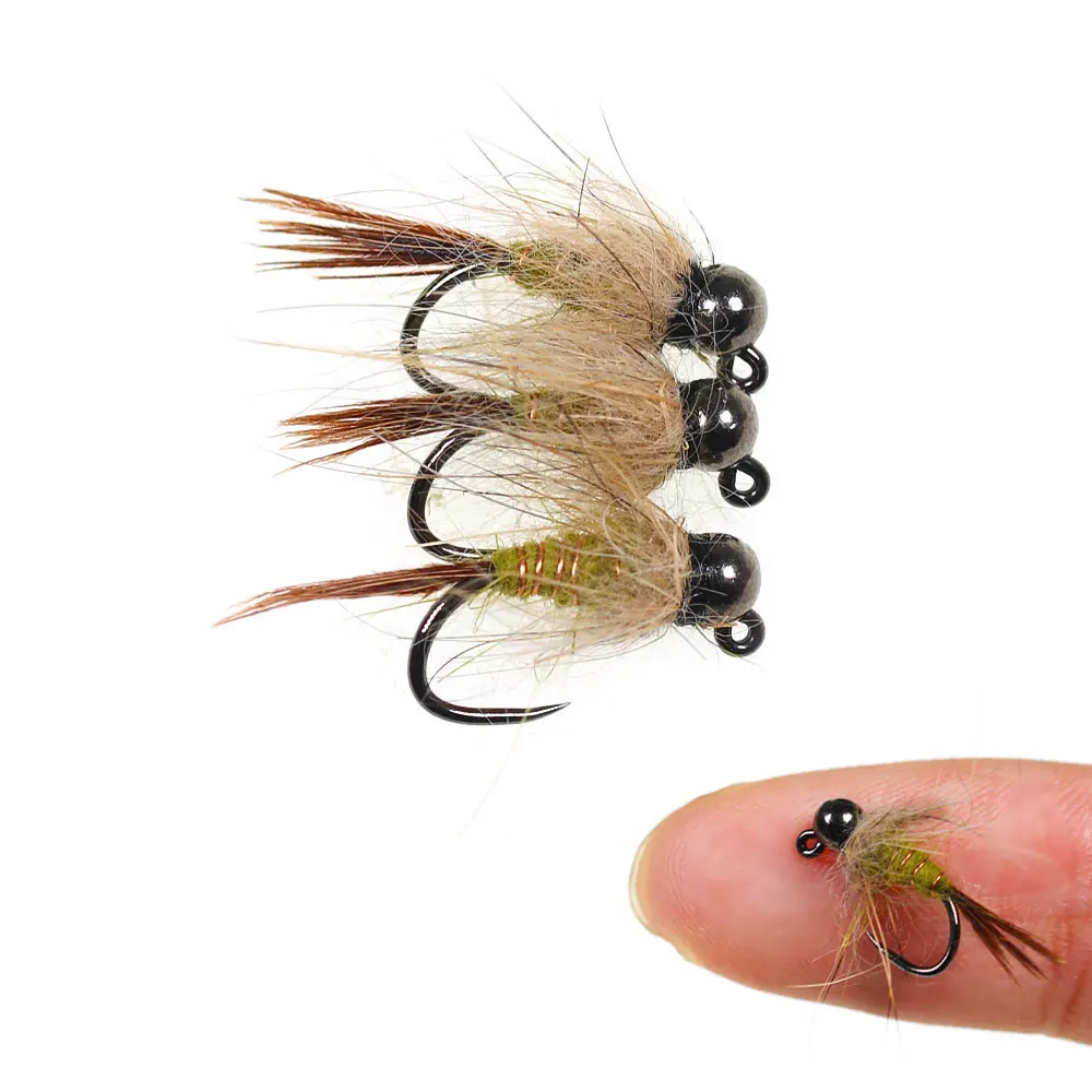 6 peças # 14 Iscas de Pesca Euro Nymph com Cabeça de Tungstênio, Tipo Hare's Ear, Sem Farpa, Afundamento Rápido, para Pesca de Truta e Panfish
