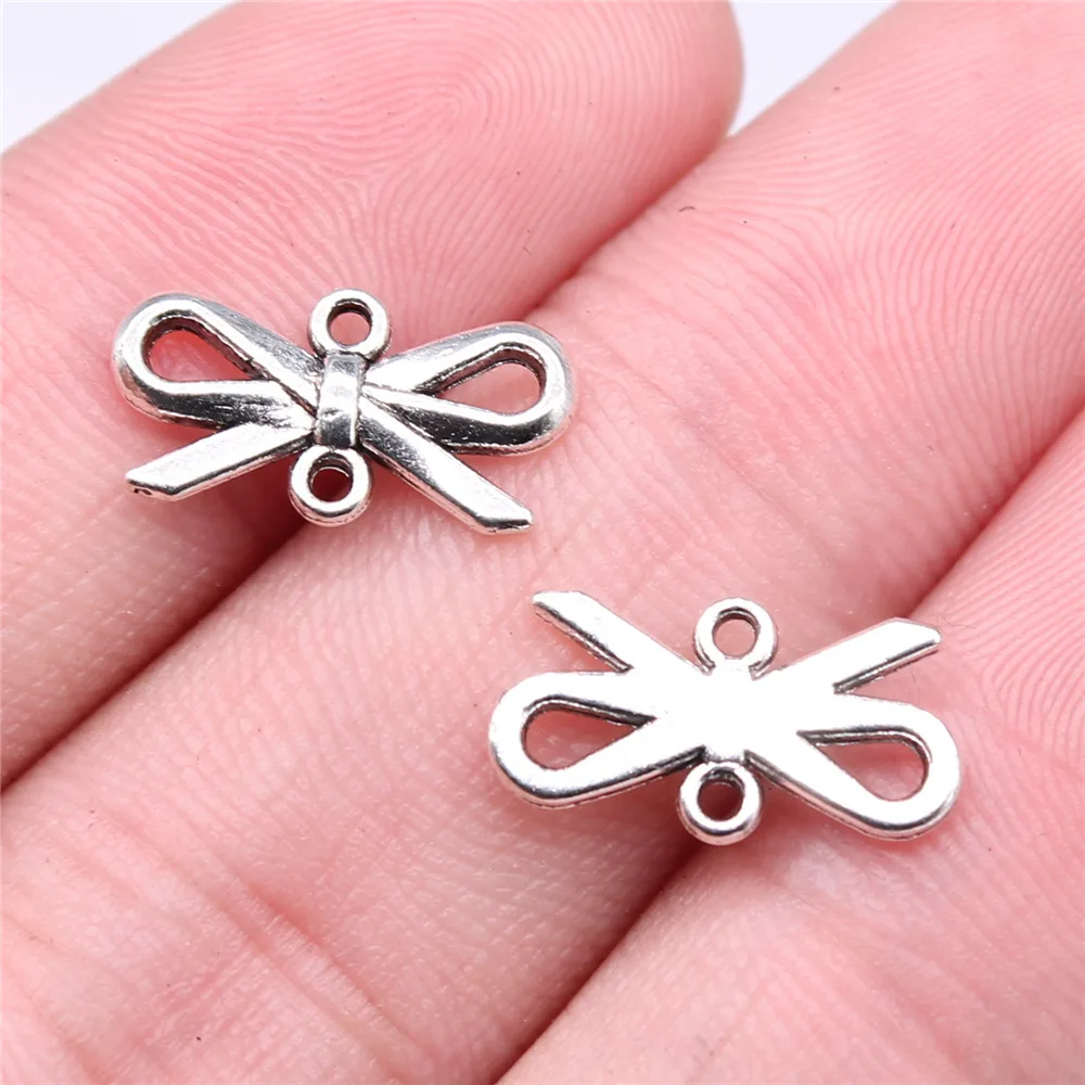 40pcs/lot 16x8mm Bow-Knot Connector Charms For Jewelry Making DIY Jewelry Findings Antique Silver Color Zinc Alloy Charms byMirr