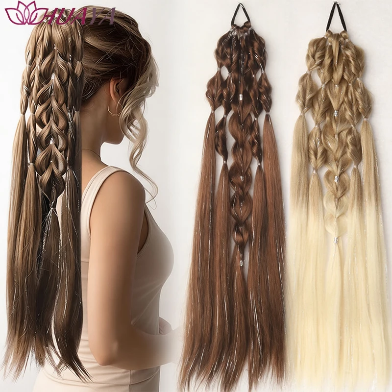 24 Inch Lantern Bubble Braids Ponytail Hair Extensions Synthetic Fibers Long Tinsel Braided Hairpieces Easy Wear Daily Cosplay