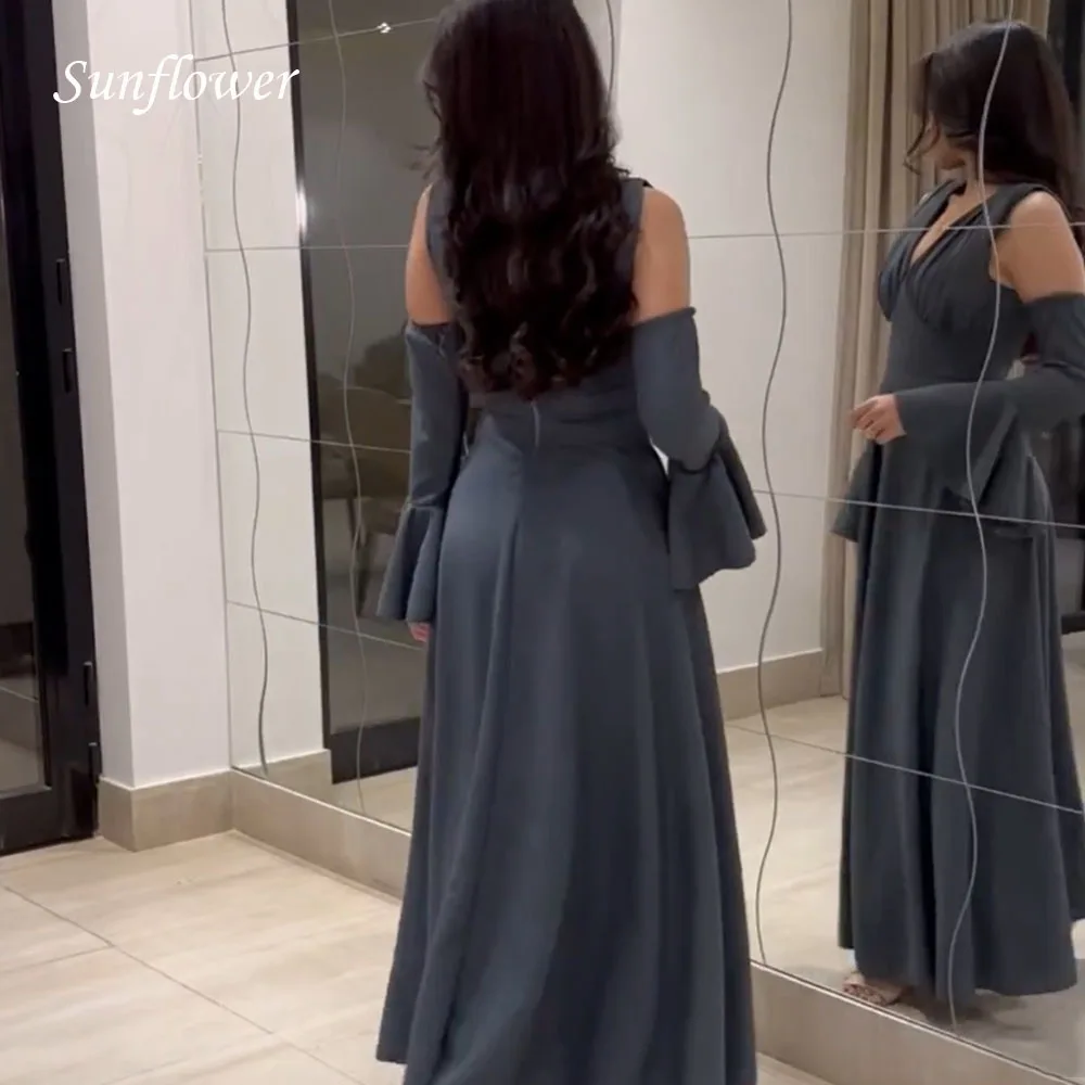 Vestidos de baile com decote em v com girassol, comprimento do tornozelo, A-LINE, vestido de noite, fino, manga três quartos, vestido de festa, personalizado high-end, 2023