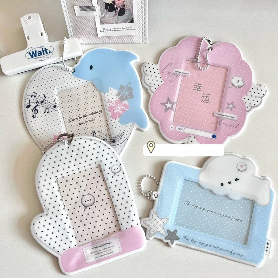 1 قطعة حامل بطاقة الصور Kpop اللطيف مع سلسلة المفاتيح 3 بوصة حامل بطاقة الهوية الصغيرة حامي القرطاسية