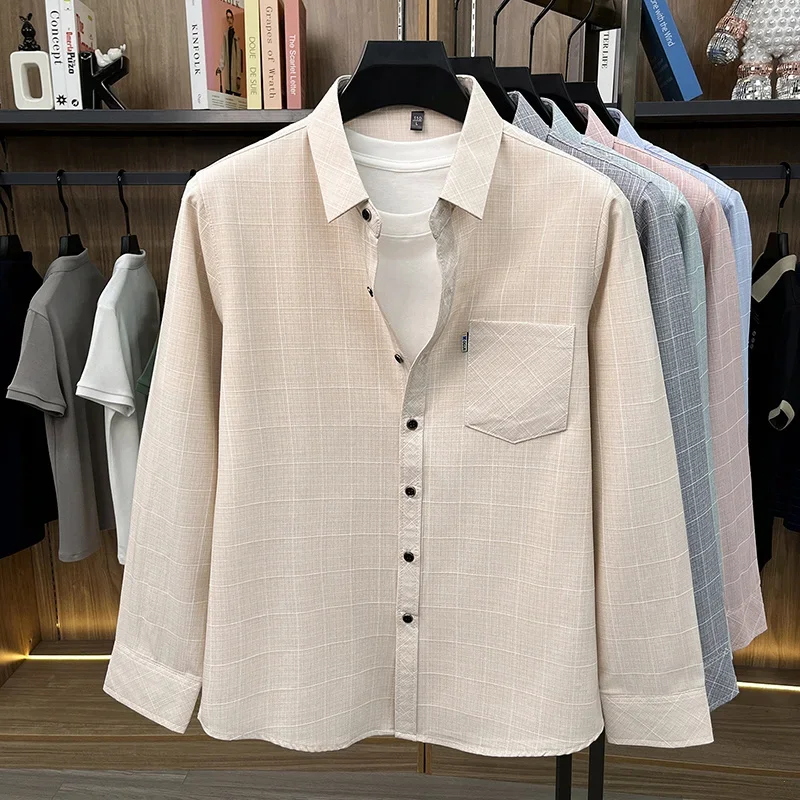 

Men Formal Plaid Short Sleeve Shirt Business Office Button Up Tops With Chest Pocket For Men Work And Daily Casual Use
