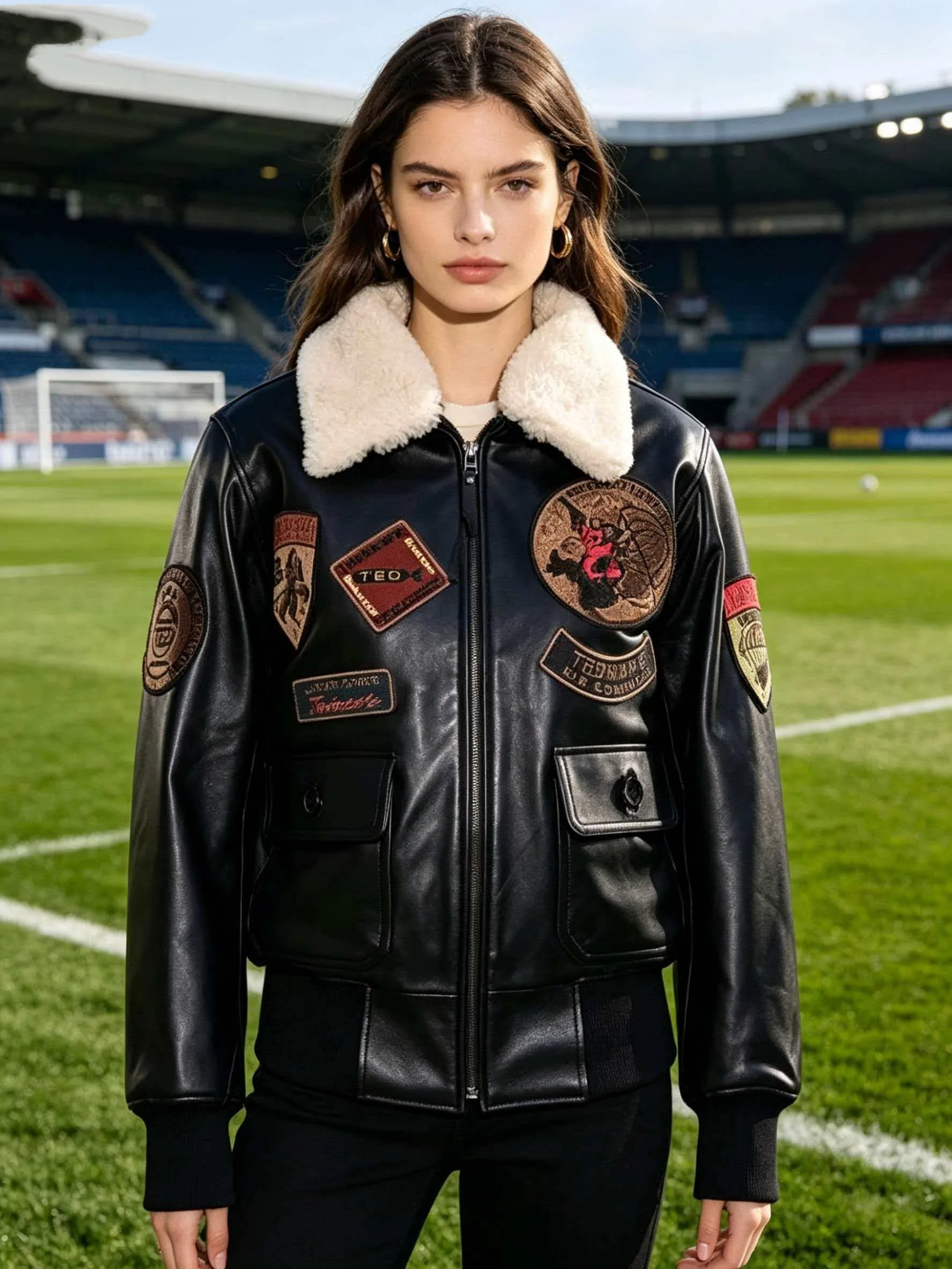 

Black Winter Leather Jacket Women Military Style Plus Size 3XL Genuine Natural Thick Sheepskin Turn-Down Collar G1 Flight Coat