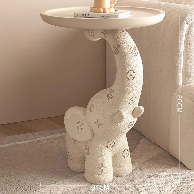 Cream Leather Elephant Side Table Modern Chic Open Storage Shelf Bedroom Living Room Decor Multi-functional Accent Table