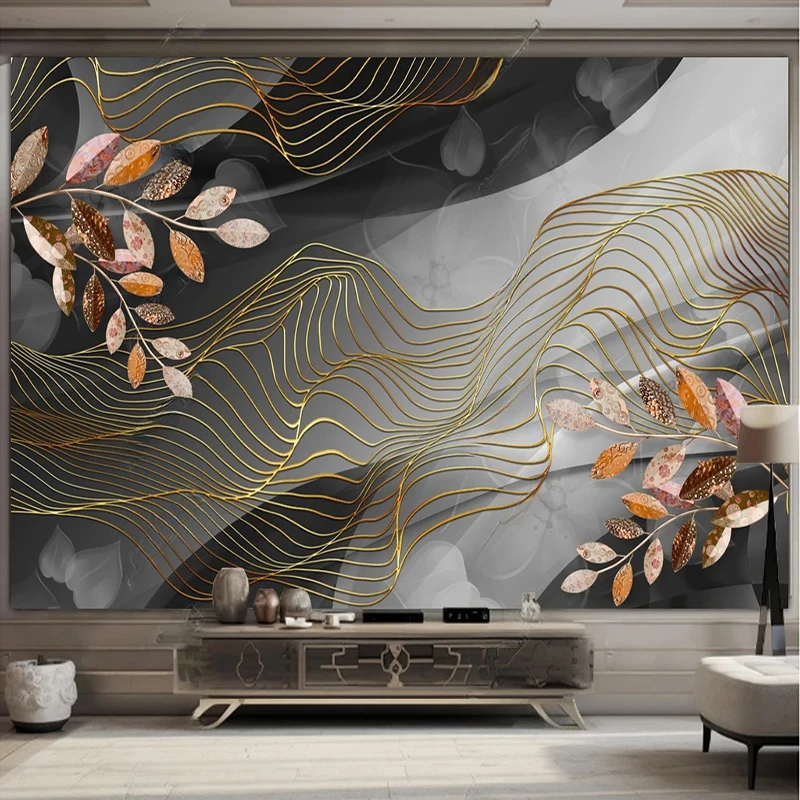 

Custom 3D Mural Wallpaper Nordic Leaf With Feathery Lines Oil Painting Flower Pattern Home Decor Wall Photo Papel De Parede 3D