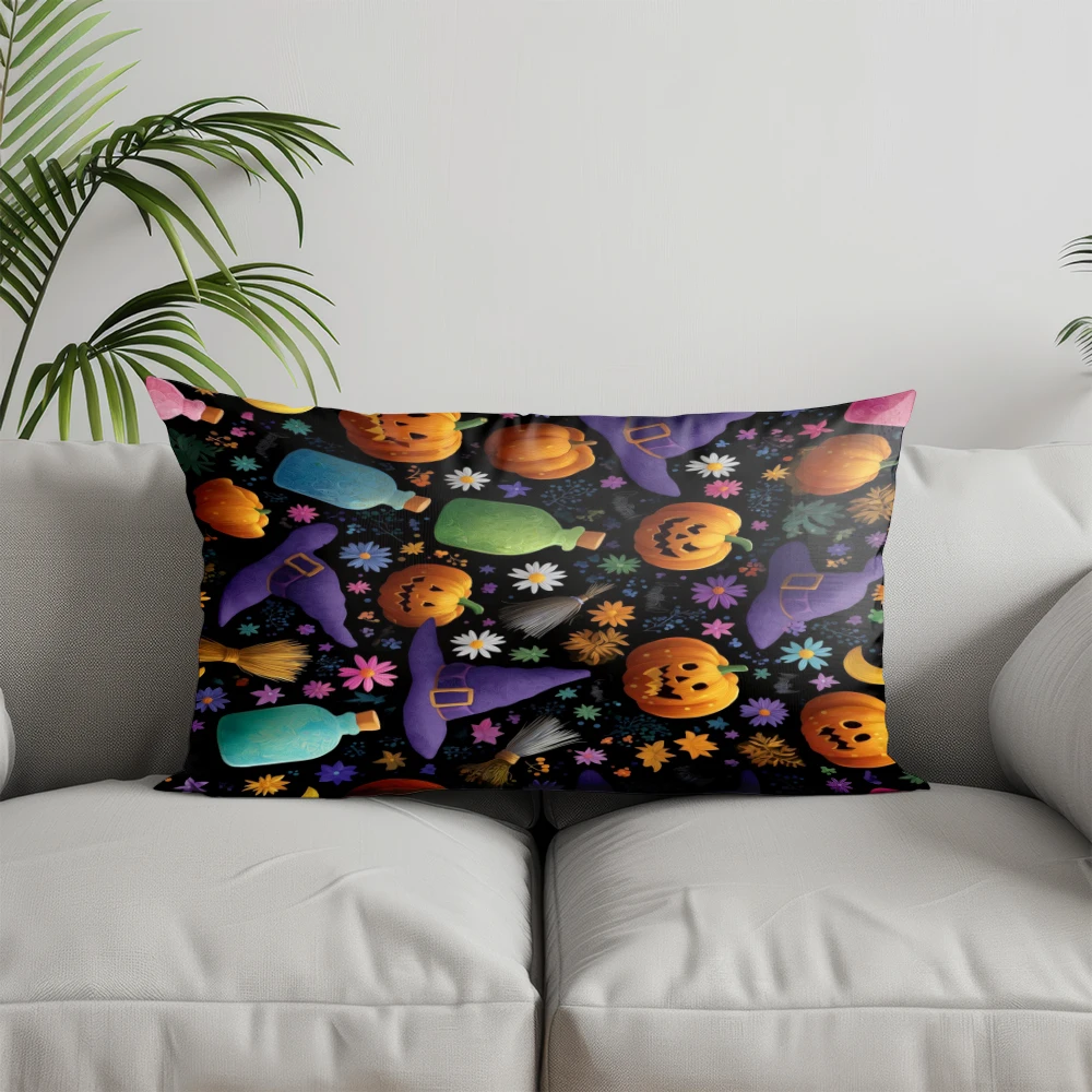 Home Decor Halloween Floral Pattern Throw Pillow Suitable For Sofa Bedroom Car Pillow Cover Cushion Rectangular Back Cushion