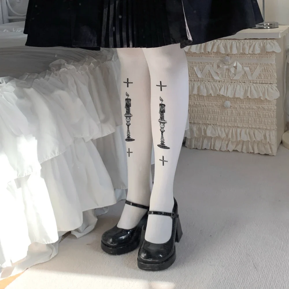 Lolita Socks Women Velvet Print Pantyhose Lolita Sweet Japanese Stockings Black Spring Summer 80D Sexy Stockings