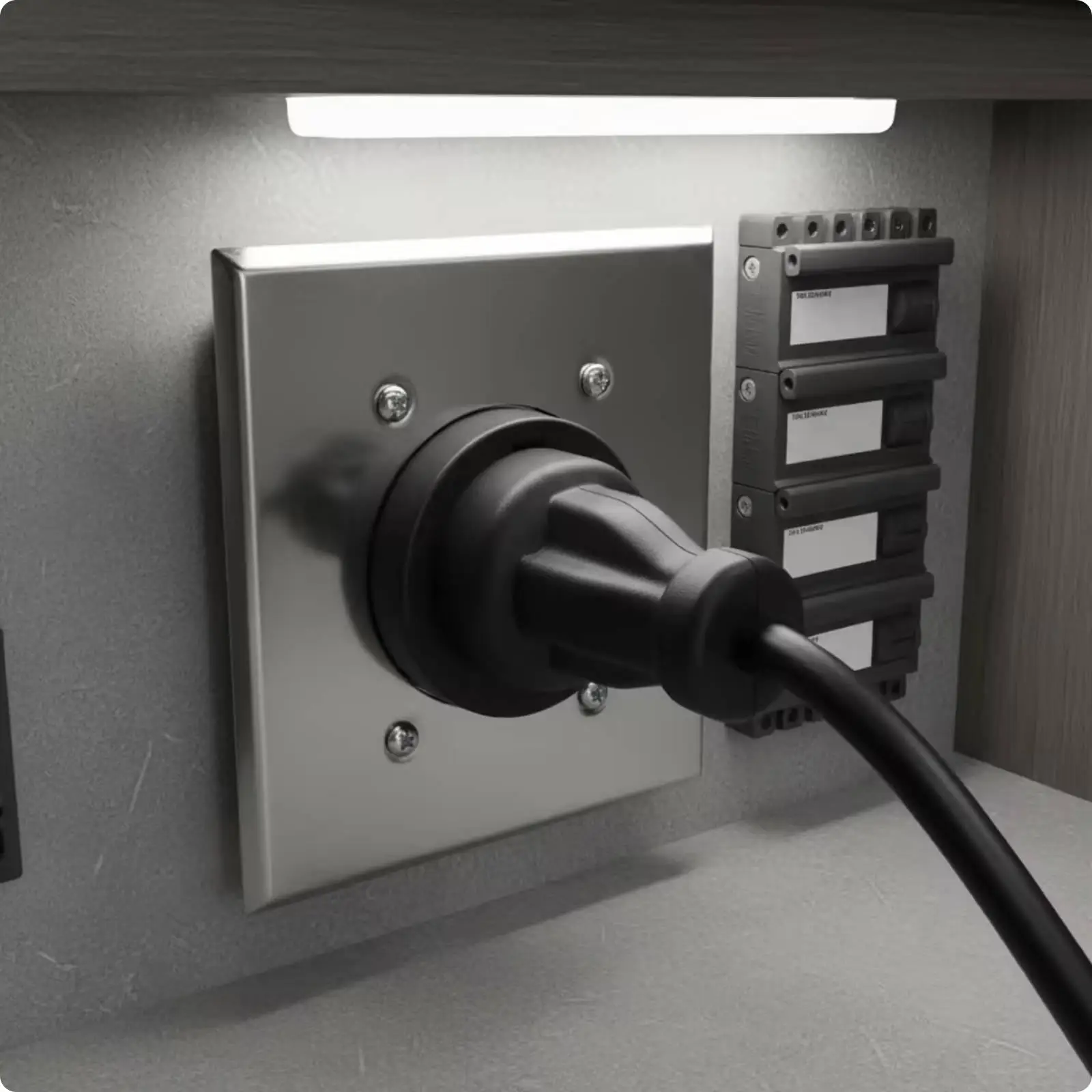 RV Power Outlet 30A Flush Mount Recessed Receptacle with Silver Metal Cover for Trailer Camper Workshop Wall Panel Installation