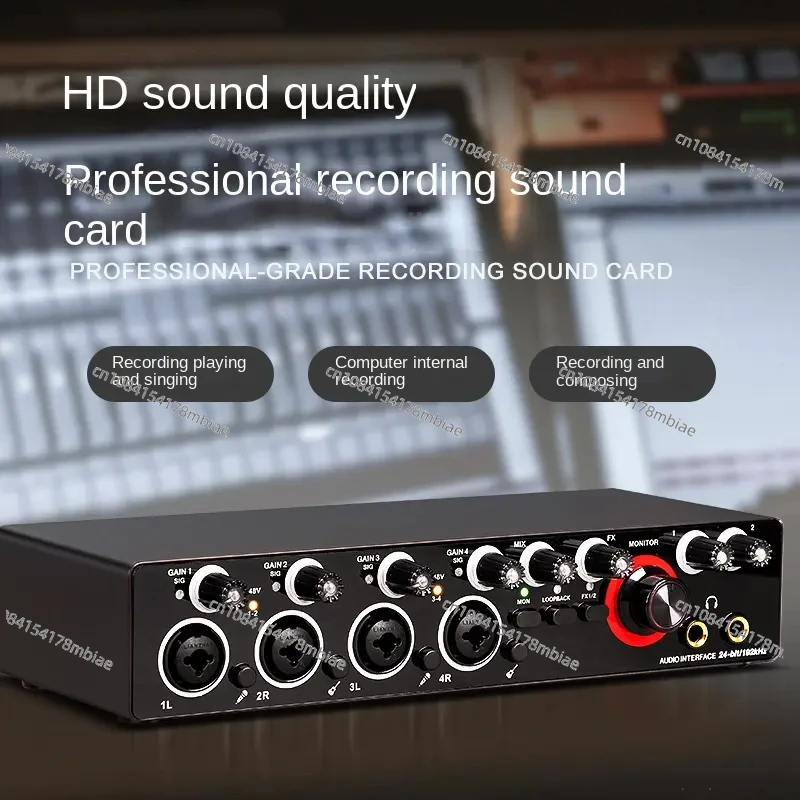 Professional 24Bit 192Hkz 4 Channel Audio Interface USB Sound Card for Live Recording Solo