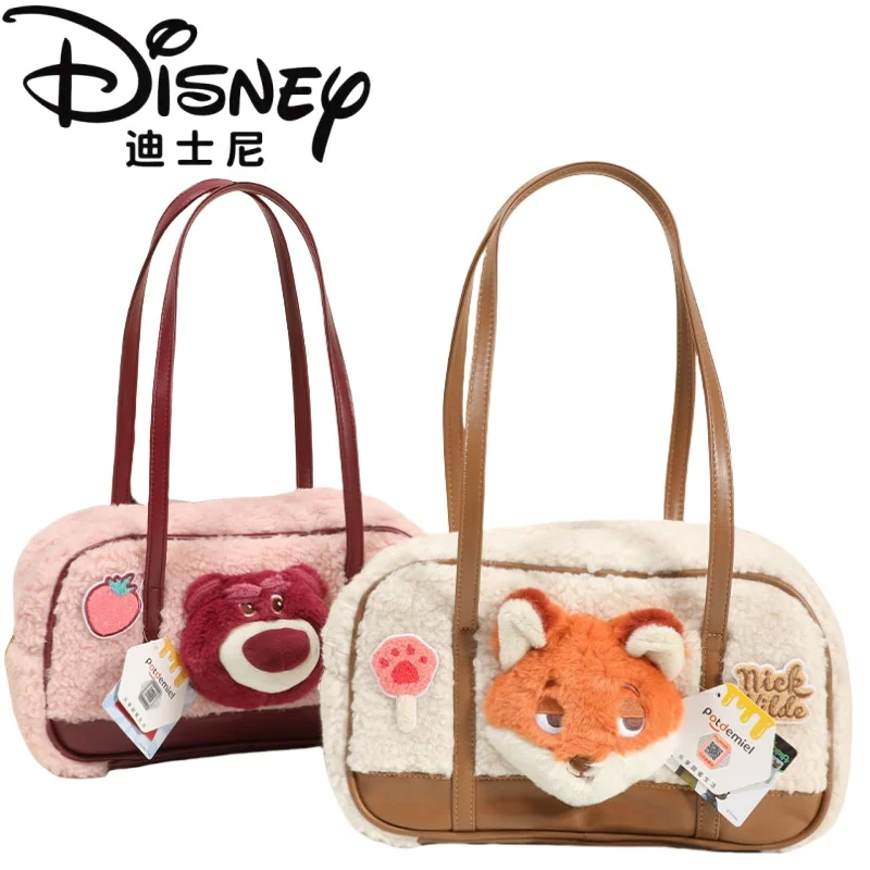 MINISO New Disney Series Plush Shoulder Bag Cartoon Large Capacity Casual Handbag Mountaineering Portable Storage Girl Gifts