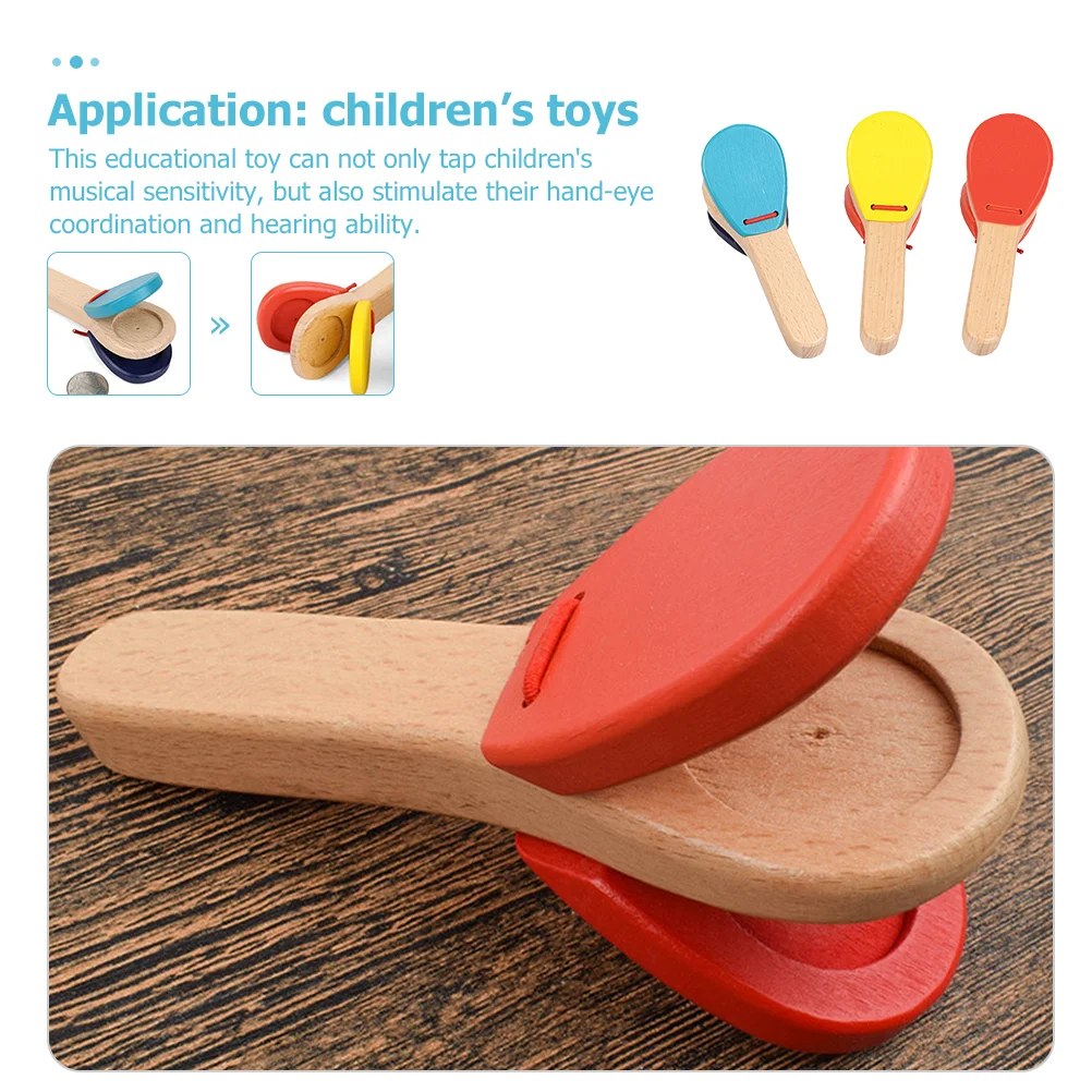 3 Pcs Baby Handle Castanet Percussion Toys Musical Instrument Castanets Well-made Wood Kids Creative