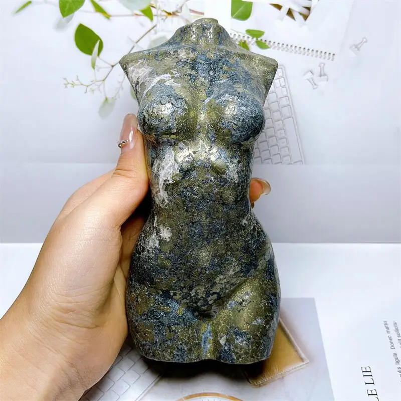 

16cm Natural Pyrite Lady Body Carving Crafts Figurine Healing Crystal Ornament Room Decor Holiday Gift 1pcs