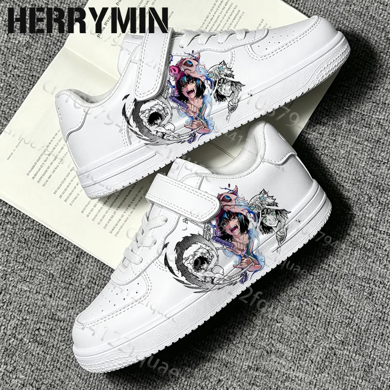 Kids White Hashibira Inosuke Sneakers Cool Boys Print Casual Skate Shoes Non Slip Children Sports Shoes Daily Outdoor Shoes